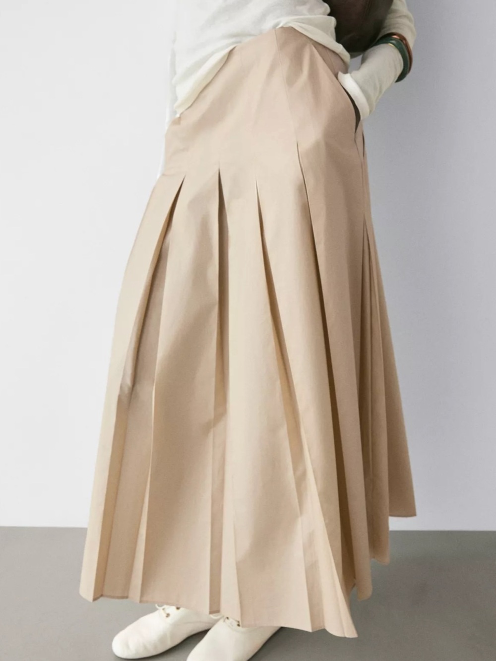 Massimo Dutti NWT COTTON BOX PLEAT MIDI SKIRT 5268/508